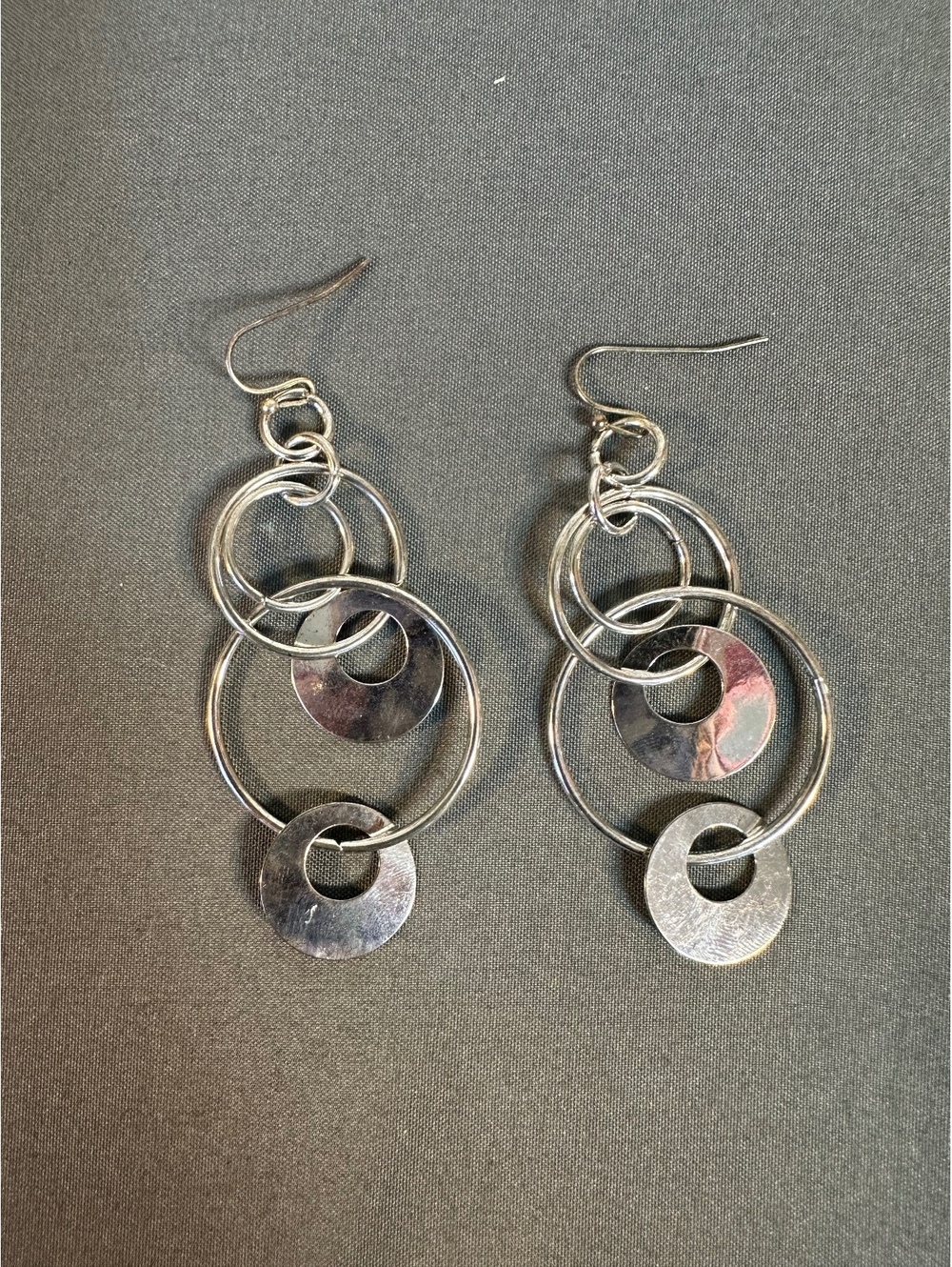 Silver Multiple Circular Design Dangle Earrings